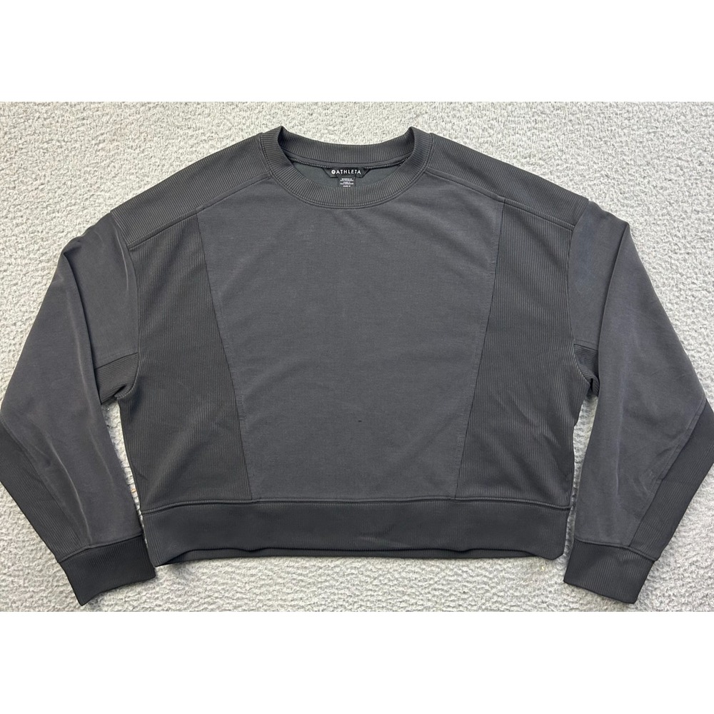 Athleta Shirt Womens Gray Seasoft Rib Crewneck Modal Blend Sweatshirt Medium